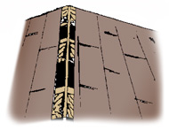 Aerial view of a modern roof deck with geometric brown panels and central yellow trim.