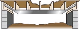 Architectural cross-section diagram of a Brooklyn roof deck structure showing framing and materials.