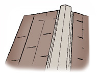 Metal roof panels with vertical seams and fasteners on angled residential roofing