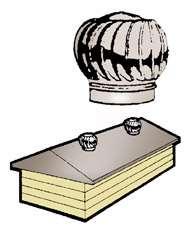 Technical drawing of roof turbine vent cap above insulated deck structure