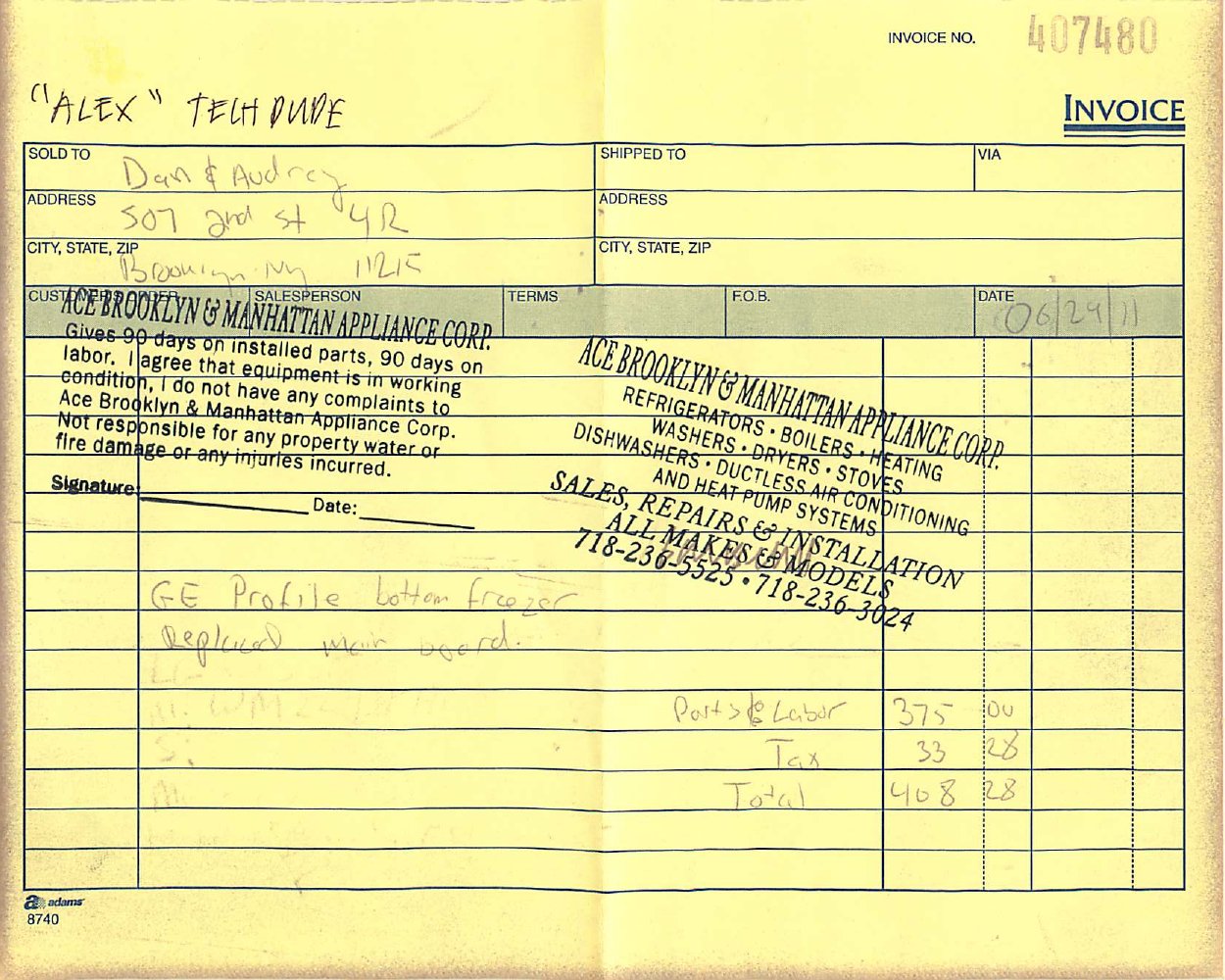 Appliance Repair $408.28 to fridge
