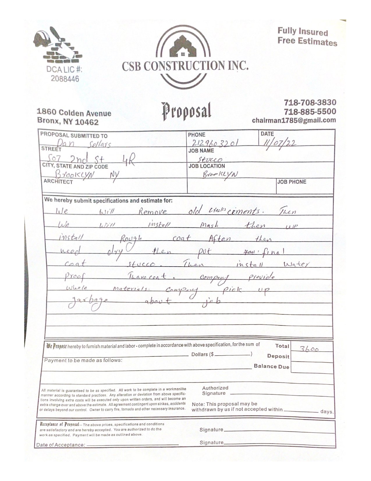 Invoice for stucco 2022 coop